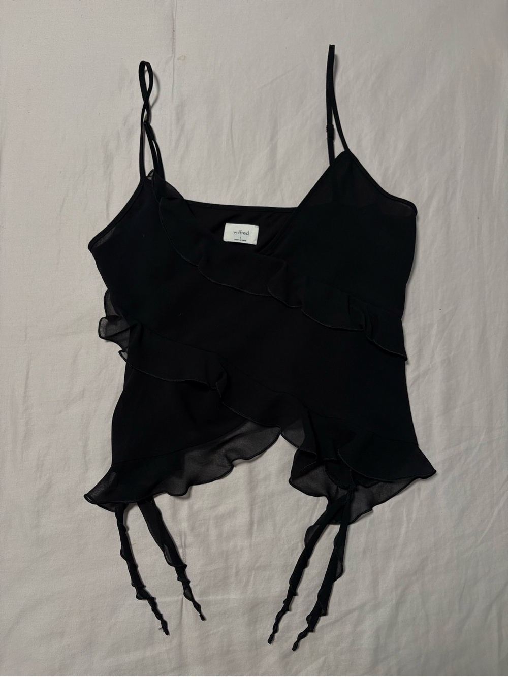 Aritzia Black Ruffle Tie-Front Cami